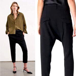NEW! Nili Lotan 6 PARIS Pants $495 Drop Crotch Slouchy Dress Trousers Crop Black